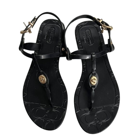 Coach Pier Black Jelly Sandals With Twist Lock Accent & Branded Hang Tag Size 5 - Picture 3 of 8